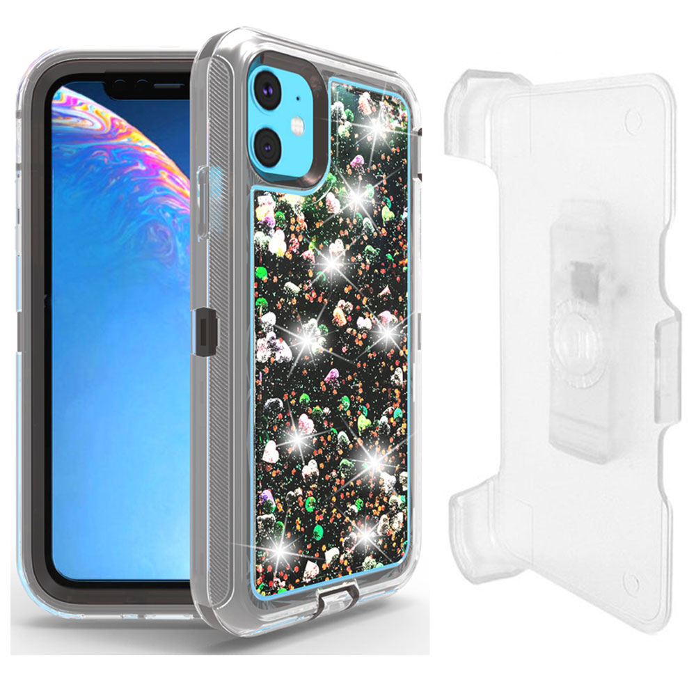 iPHONE 11 Pro Max (6.5in) Star Dust Clear Liquid Armor Defender Case with Clip (Black)